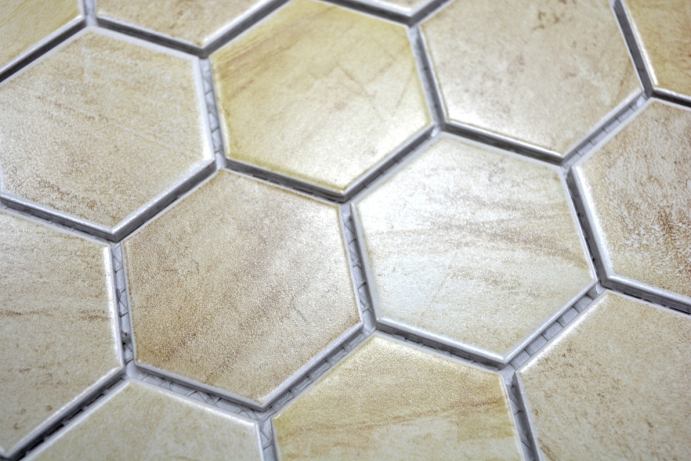 Mosaik Fliese Keramikmosaik Hexagon Travertin beige matt 11G-1202