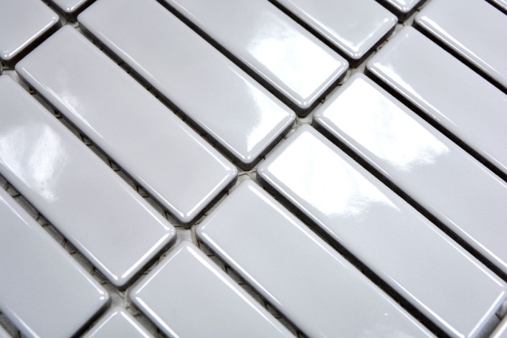 Mosaik Fliese Keramikmosaik Stäbchen weiß glänzend 24-0102