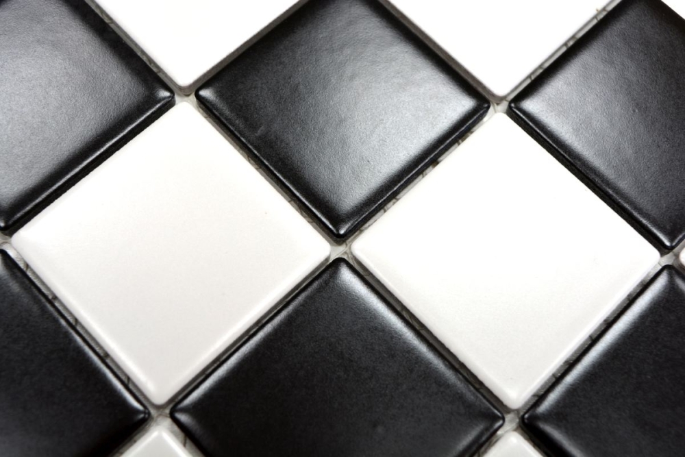 Mosaik Fliese weiß Schachbrett schwarz weiß matt Keramikmosaik 16-CD202