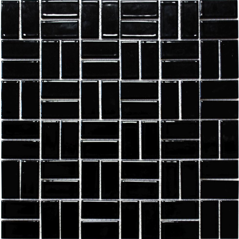 Retro Mosaik schwarz glänzend Fliese Keramikmosaik Windmühle 24-CWM8BG