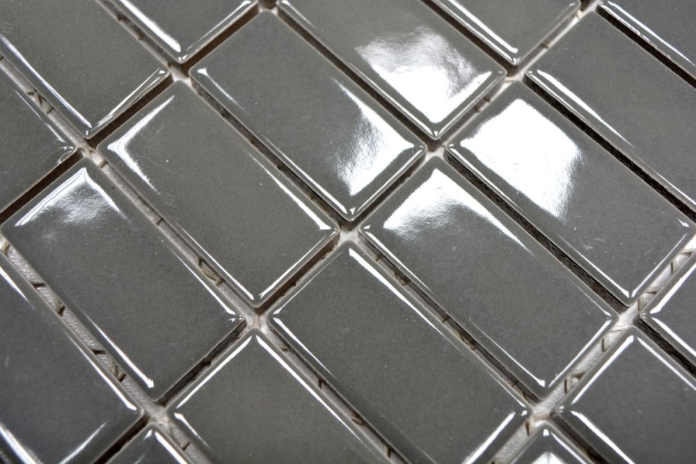 Mosaik Fliese Keramikmosaik metallgrau glänzend Riemchen Stäbchen 24B-0204