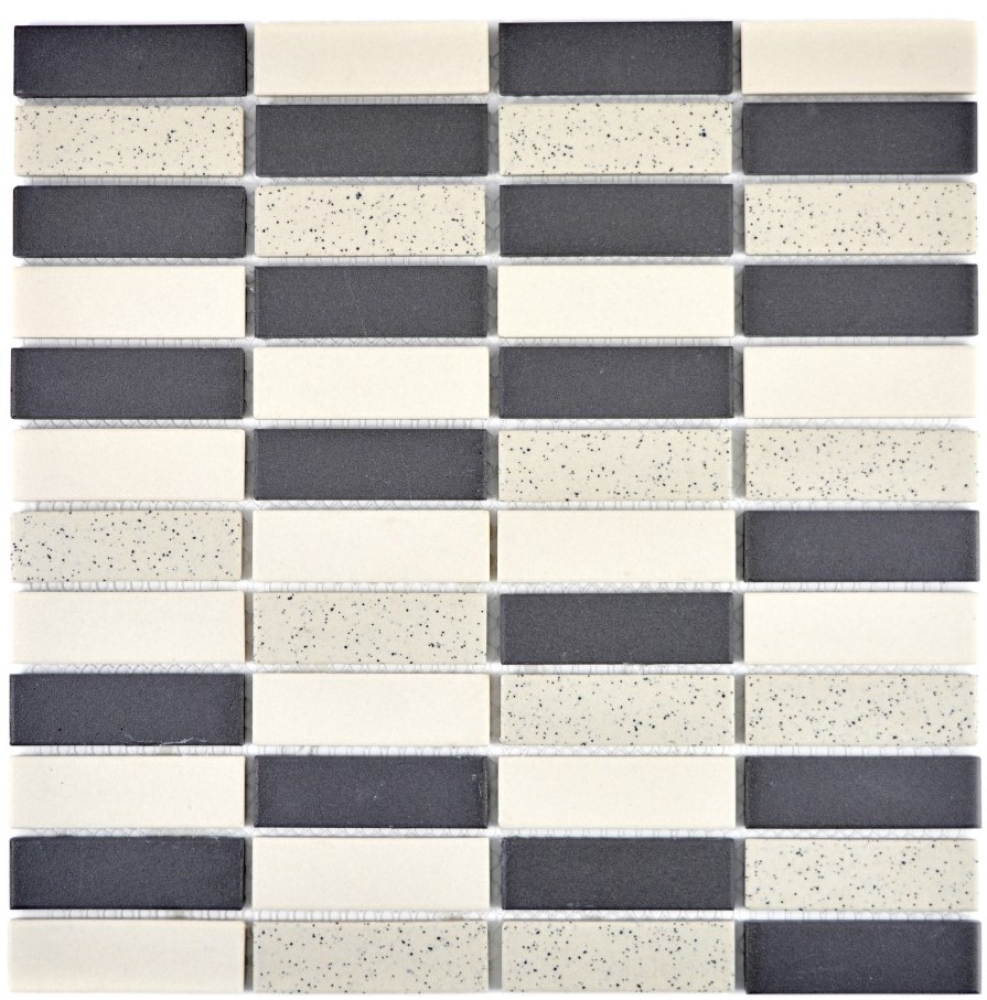 Mosaik Kreuzverbandoptik Keramik unglasiert mix beige schwarz matt - 10 Mosaikblaetter