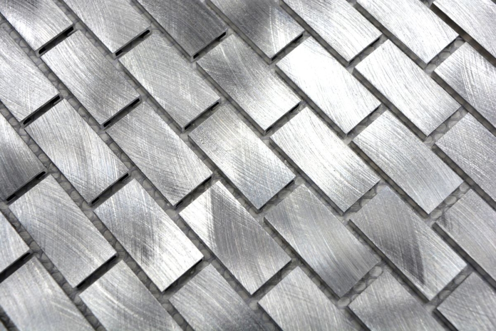 Mosaik Fliese Aluminiummosaik Silber Brickoptik Gebürstet Fliesenspiegel Wandfliese - 48-0204