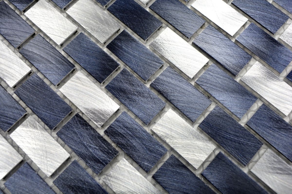 Mosaik Mauerverbandoptik Aluminium mix schwarz matt - 10 Mosaikblaetter