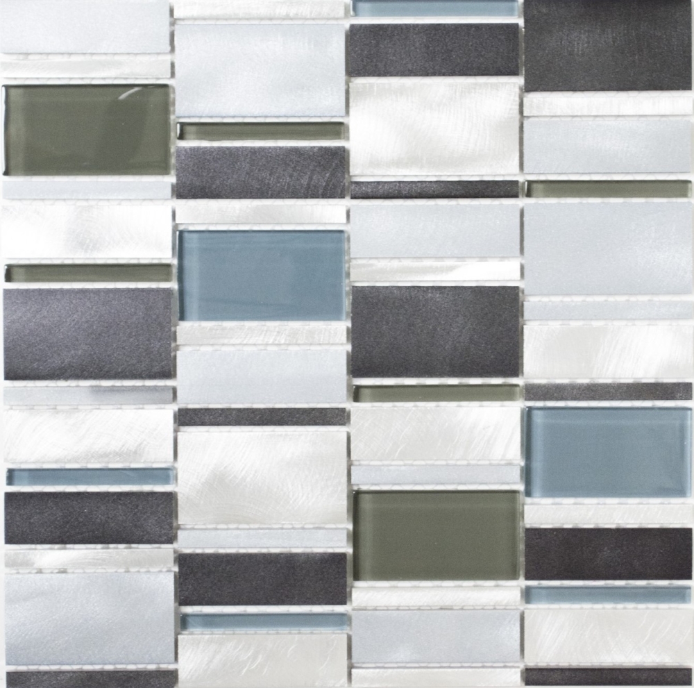 Mosaik Fliese Aluminiummosaik Kombination Glasmosaik Klar Anthrazit Silber Fliesenspiegel - 49-0205