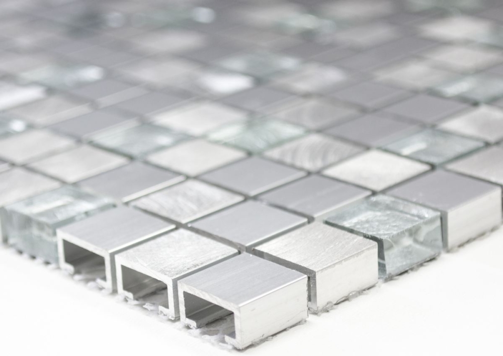 Mosaik Fliese Aluminiummosaik Glasmosaik Silber Klar Fliesenspiegel Wandverkleidung - 49-A309F