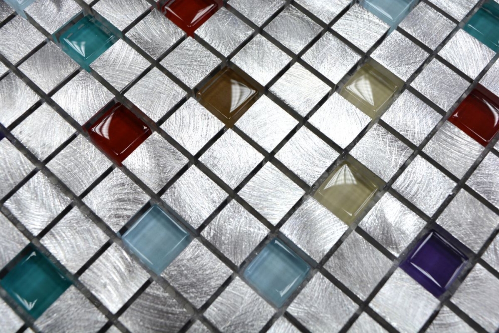 Mosaik Fliese Aluminiummosaik Glasmosaik Silber Multicolor Gebürstet Fliesenspiegel - 49-A702