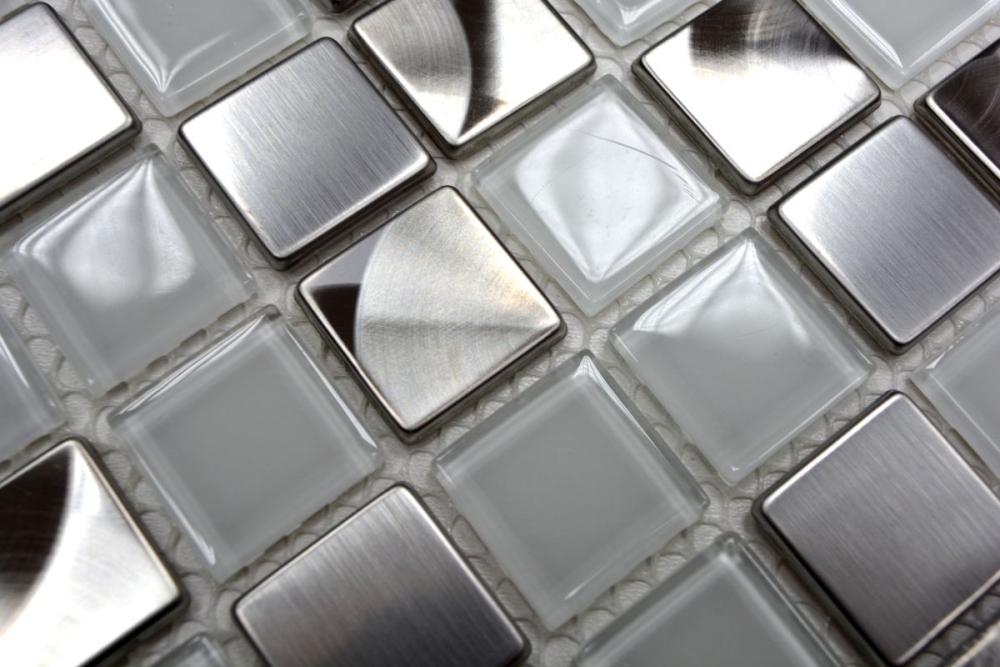 Mosaik Mix Transluzent Edelstahl mix weiss klar glaenzend - 10 Mosaikblaetter