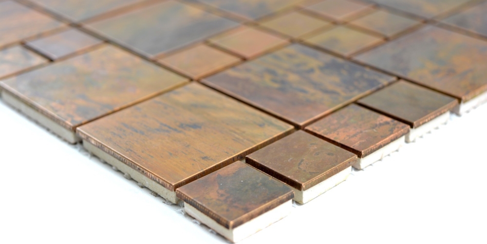 Mosaik Fliese Kupfer Braun Rost Kombination Wandfliese Mosaikmatte Fliesenspiegel - 49-1502
