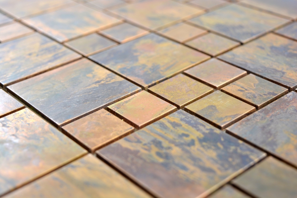 Mosaik Fliese Kupfer Braun Rost Kombination Wandfliese Mosaikmatte Fliesenspiegel - 49-1502
