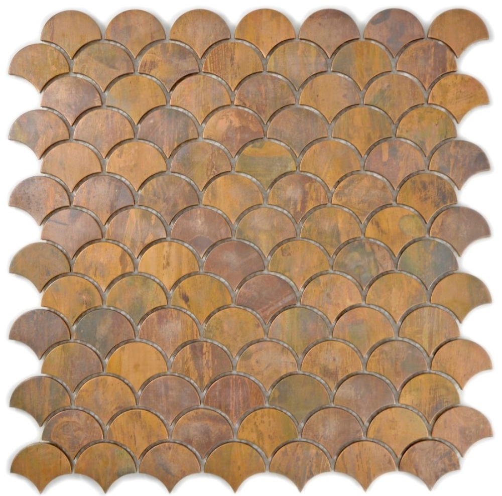 Mosaik Fliese Kupfer Braun Rost Fächer Fischschuppen Wandfliese Mosaikmatte - 49-1504