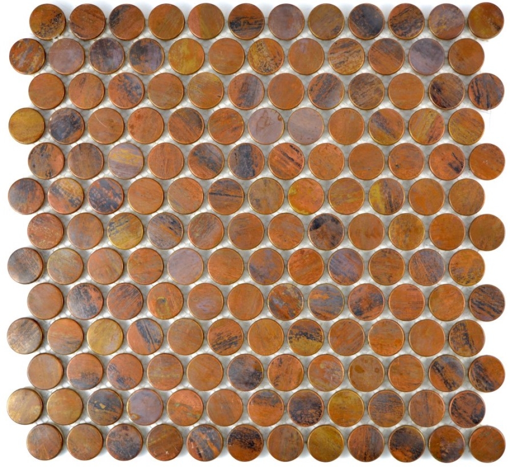 Mosaik Fliese Kupfer Braun Rost Knopf Loop Wandfliese Mosaikmatte Mosaikplatte - 49-1506