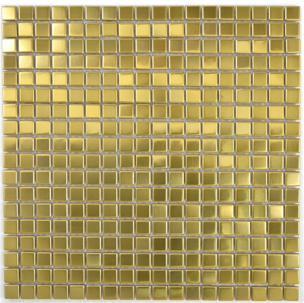 Mosaik Fliese Edelstahl Gold Gebürstet Wandfliese Küchenrückwand Badfliese - 129-0707