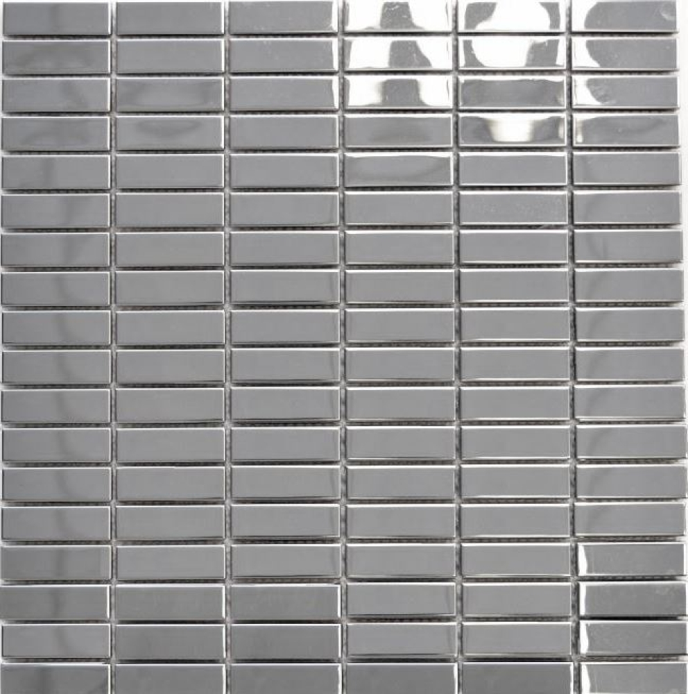 Mosaik Fliese Edelstahl Silber Stahl glänzend Riemchen Küchenwand Badfliese Mosaikmatte - 129-0215