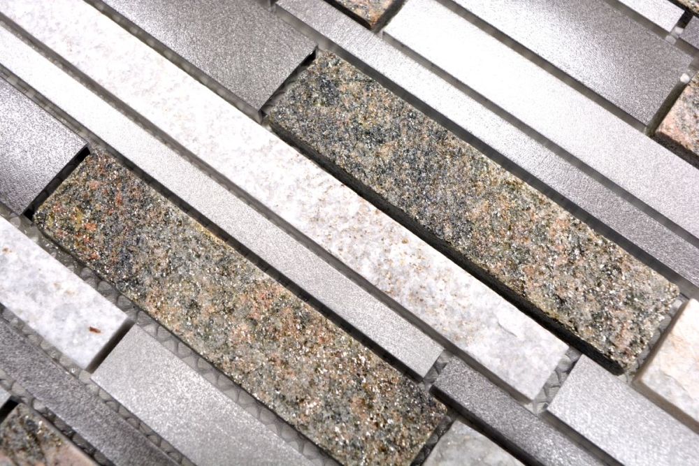 Quartzite ALU Metal Mosaique en batonnets argent gris beige clair 49-XSA535