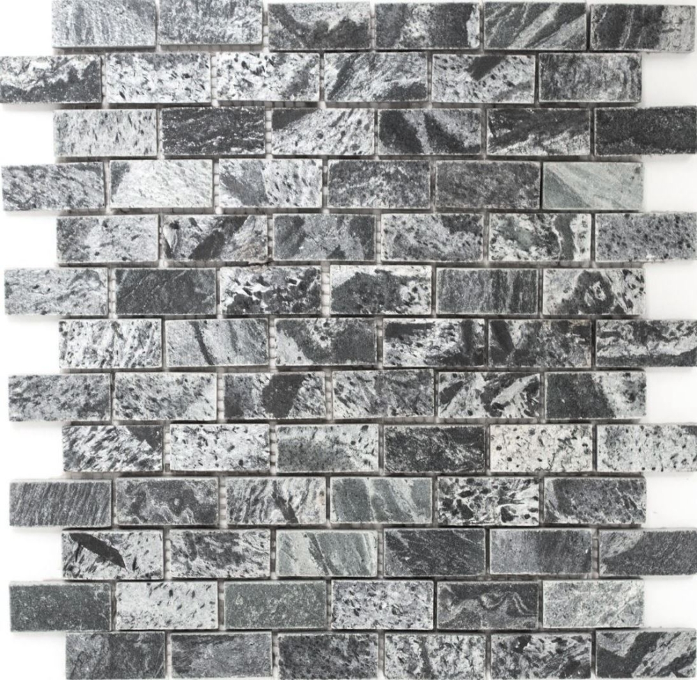 Quarzit Mosaik Fliese Natursteinmosaik Brick silbergrau poliert 28-0202_C
