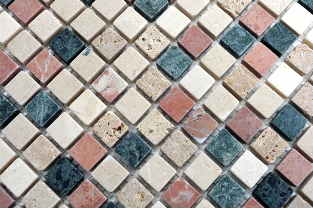 Mosaico de marmol Mosaico de piedra natural crema beige rojo verde Random 38-1204