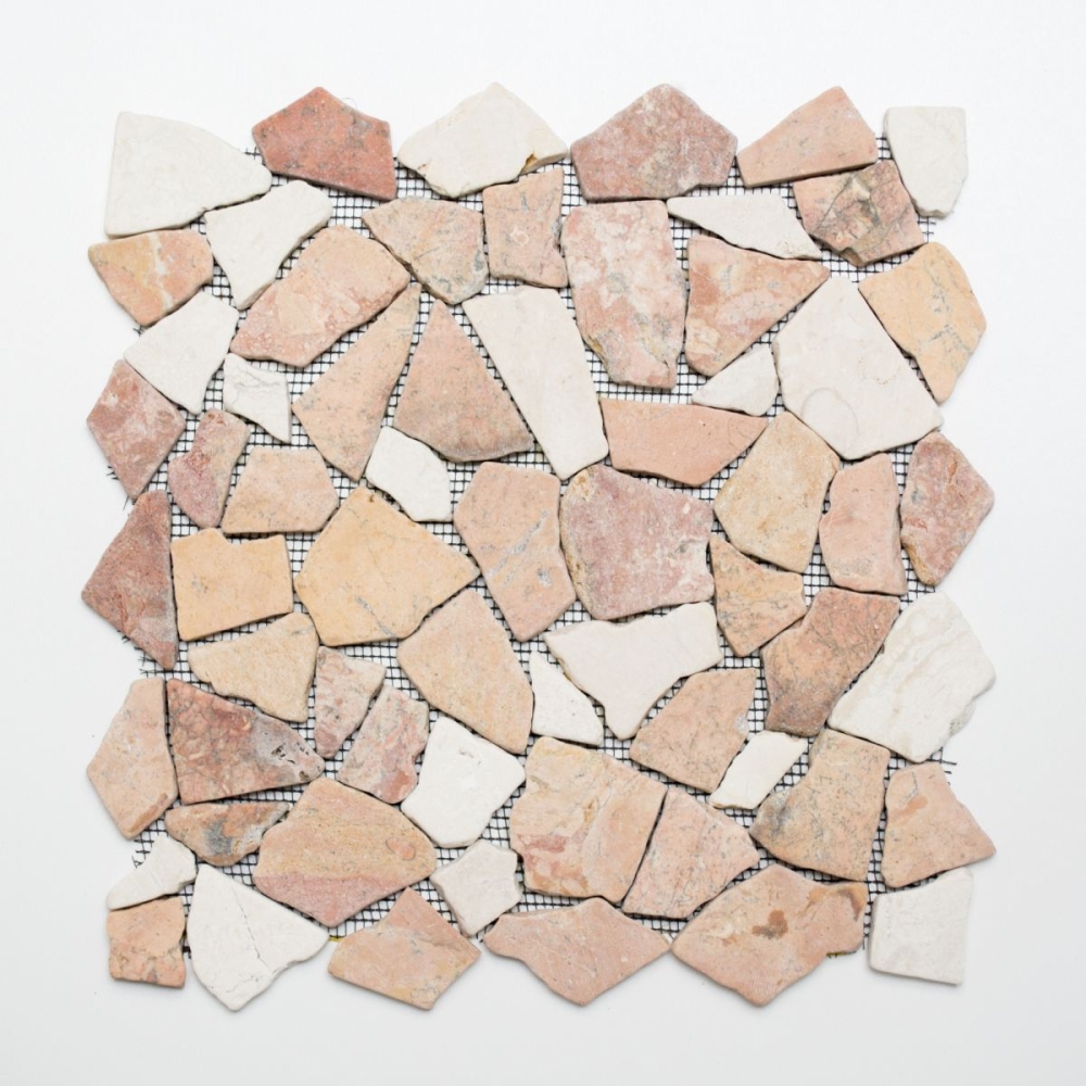 Bruchmosaik Polygonal Marmor Natursteinmosaik beige rot Ciot Rosso Cream 44-30-130