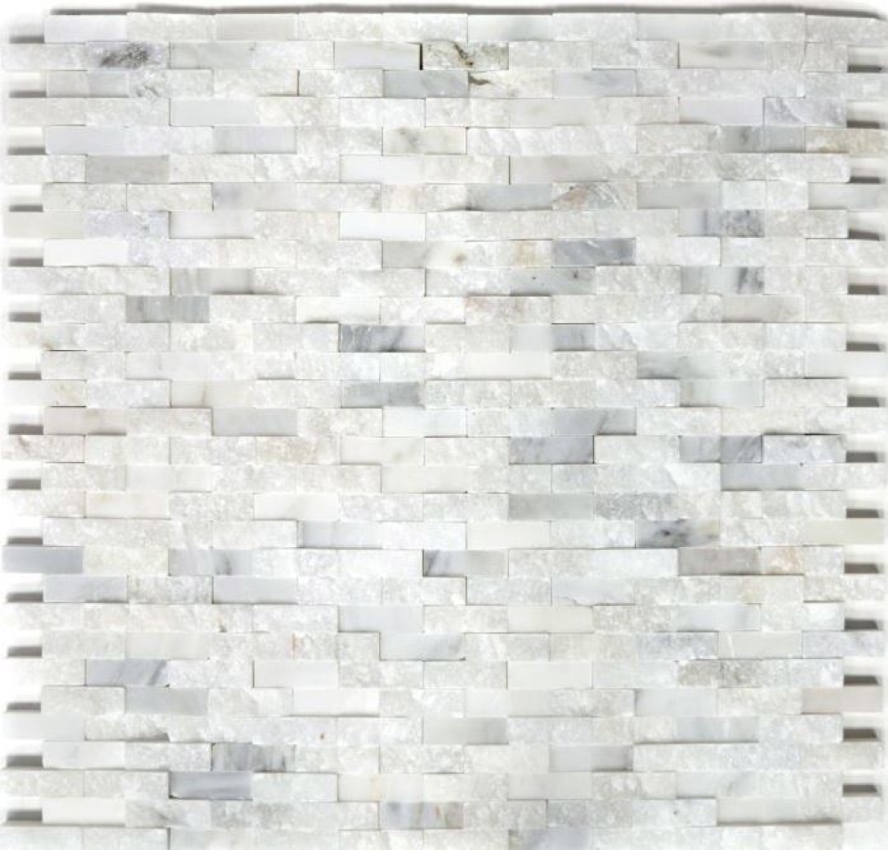 Splitface Mosaik Fliese Marmor Natursteinwand Brick weiß cream 40-3D11