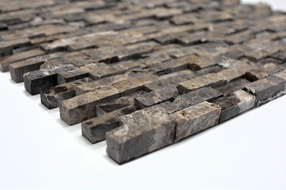 Splitface Mosaik Fliese Marmor Naturstein Wand braun Brick Emperador 3D klein 40-3D76