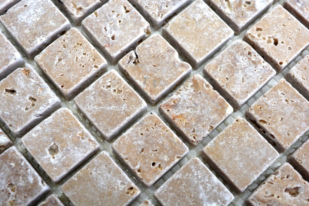 Mosaico Cuadrado Noce Travertino Antiguo nogal mate R10C