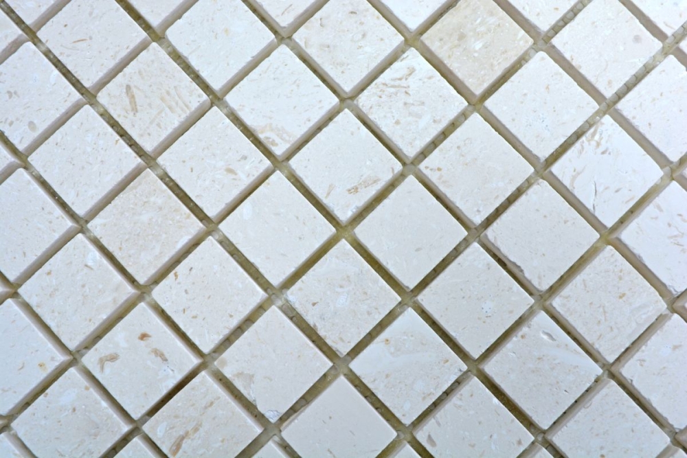 Kalkstein Mosaik Fliese Natursteinmosaik weiß Limestone honed 29-59023
