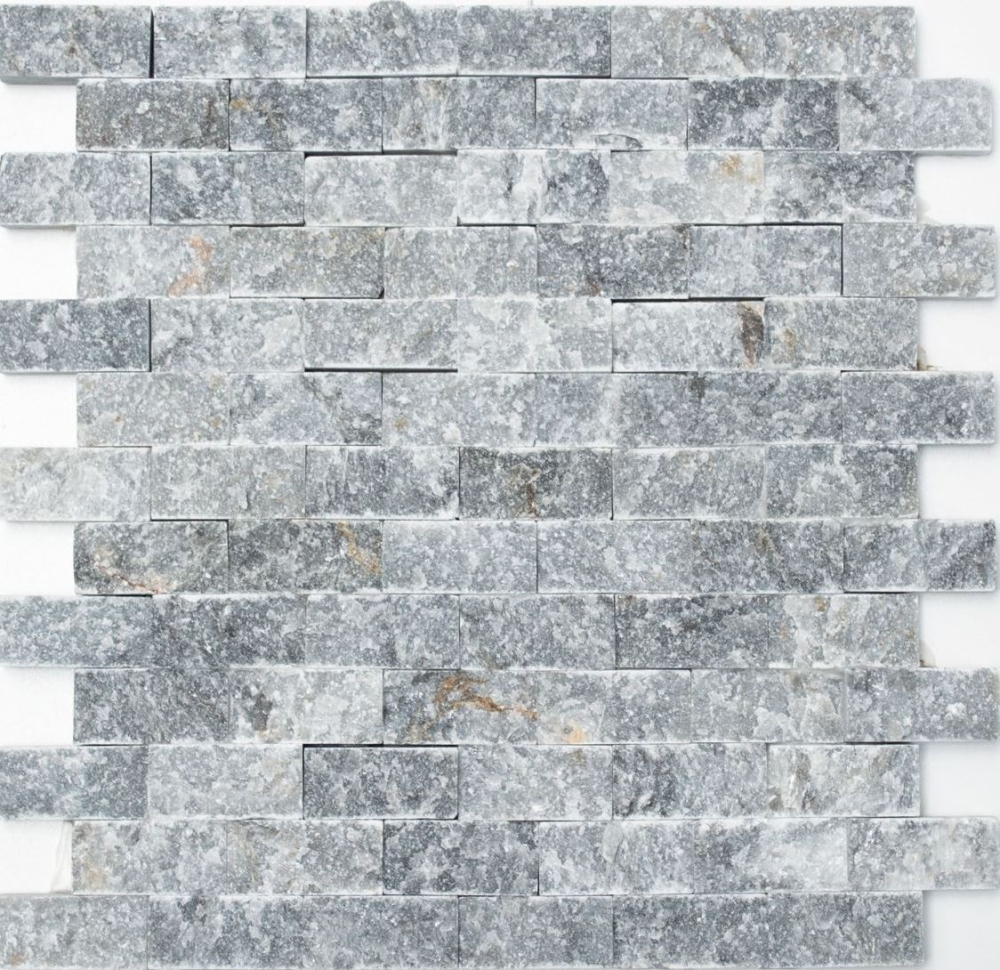 Splitface Mosaik Fliese Marmor Natursteinwand anthrazit Brick Splitface Nero Marble 40-48196