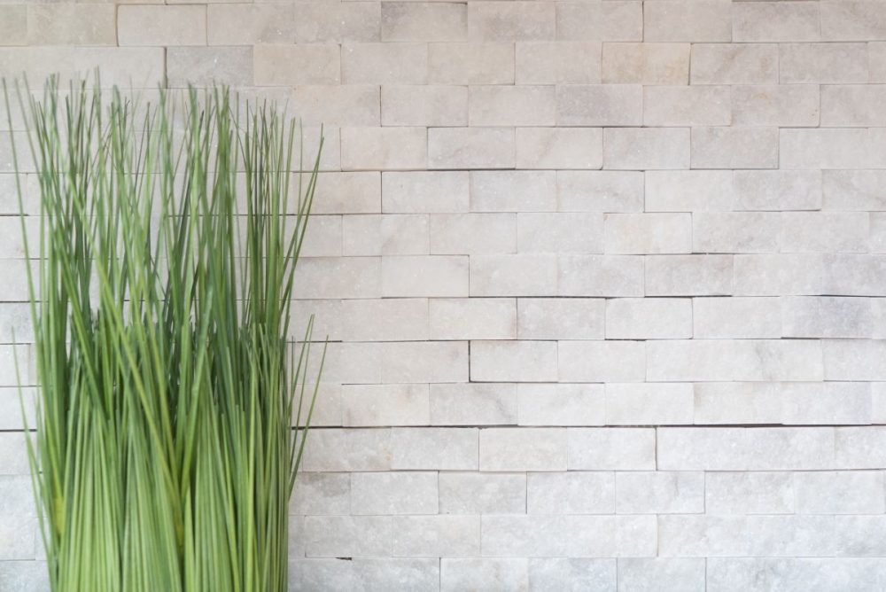 Splitface mosaico de marmol 3D pared de piedra natural blanco Ladrillo Ibiza blanco 45-0204