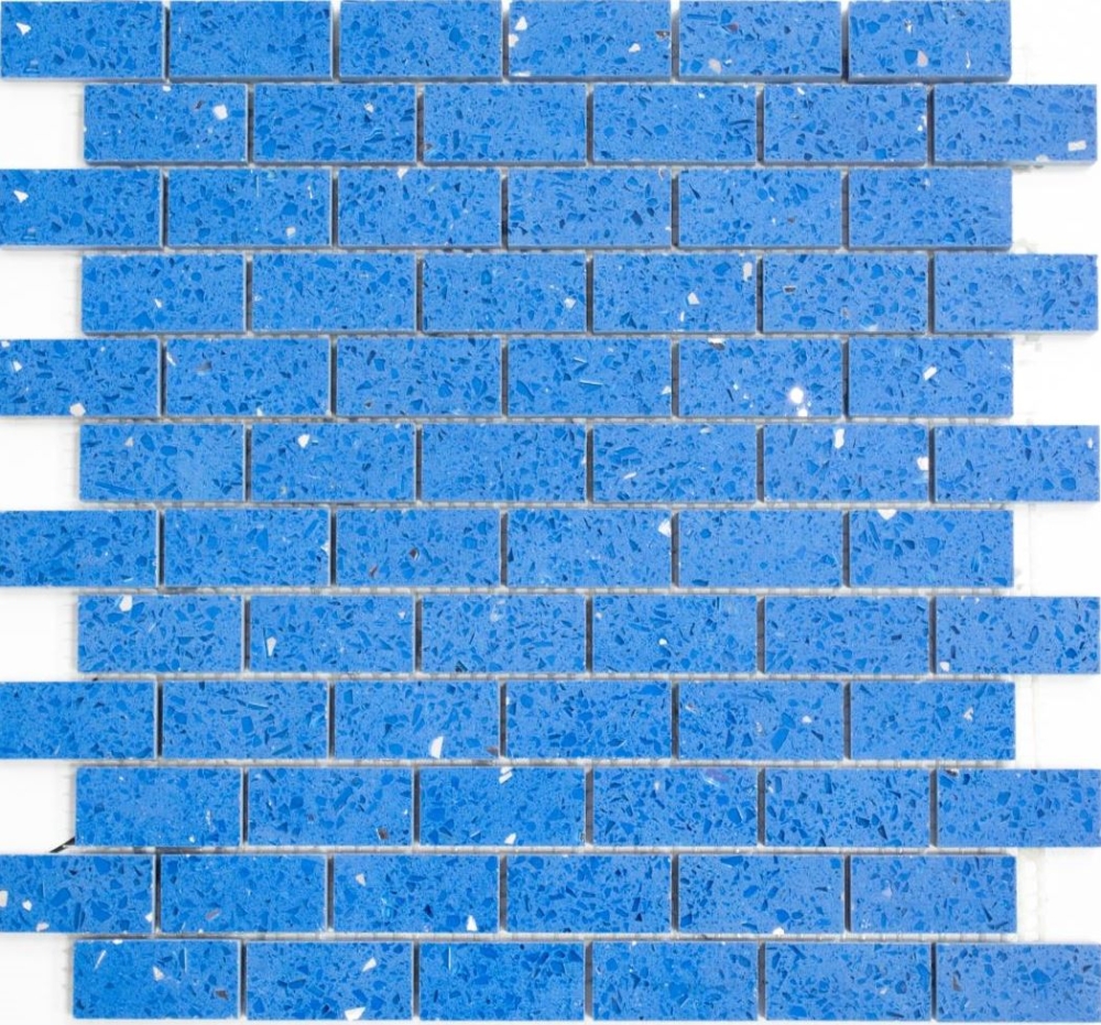 Kunststein Mosaik Fliese Quarzmosaik Artificial Brick Blau Glitzer Fliesenspiegel Wandverblender - 46-ASMB5