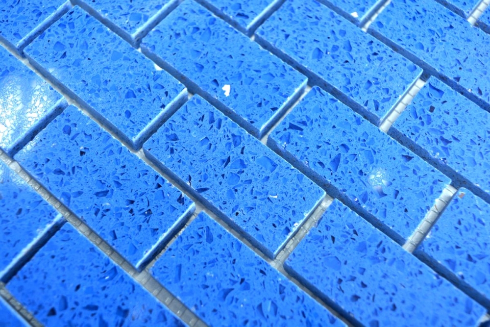 Kunststein Mosaik Fliese Quarzmosaik Artificial Brick Blau Glitzer Fliesenspiegel Wandverblender - 46-ASMB5