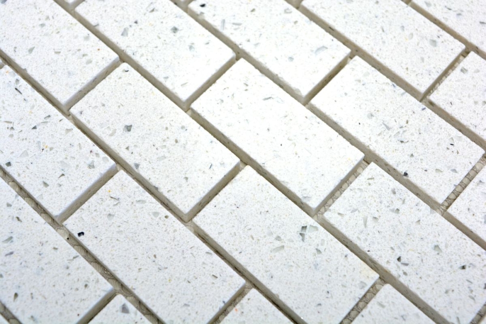 Kunststein Mosaik Fliese Quarzmosaik Artificial Brick Weiß Glitzer Fliesenspiegel Wandverblender - 46-0104