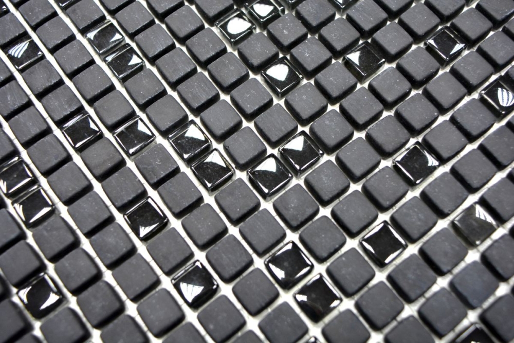Mosaik Fliese Recycling Glas Schwarz Matt anthrazit Fliesenspiegel Wandverkleidung - 140-01B