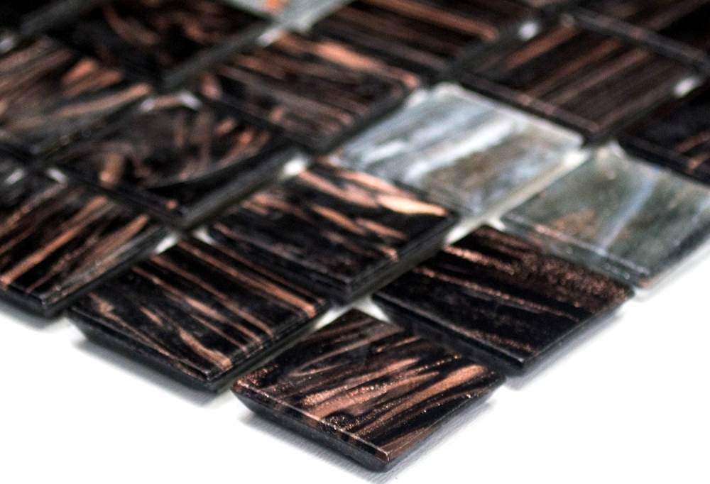 Mosaique Carre argent dore gris fonce verre brillant