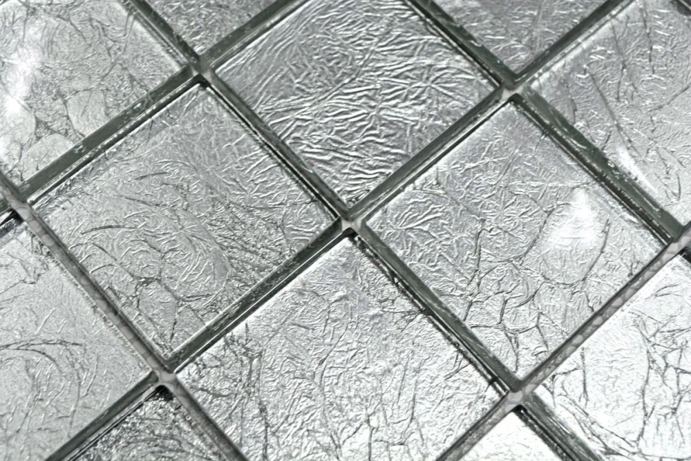 Mosaik Fliese Glasmosaik Silber Struktur Wandverkleidung Küche Bad WC - 123-8SB26