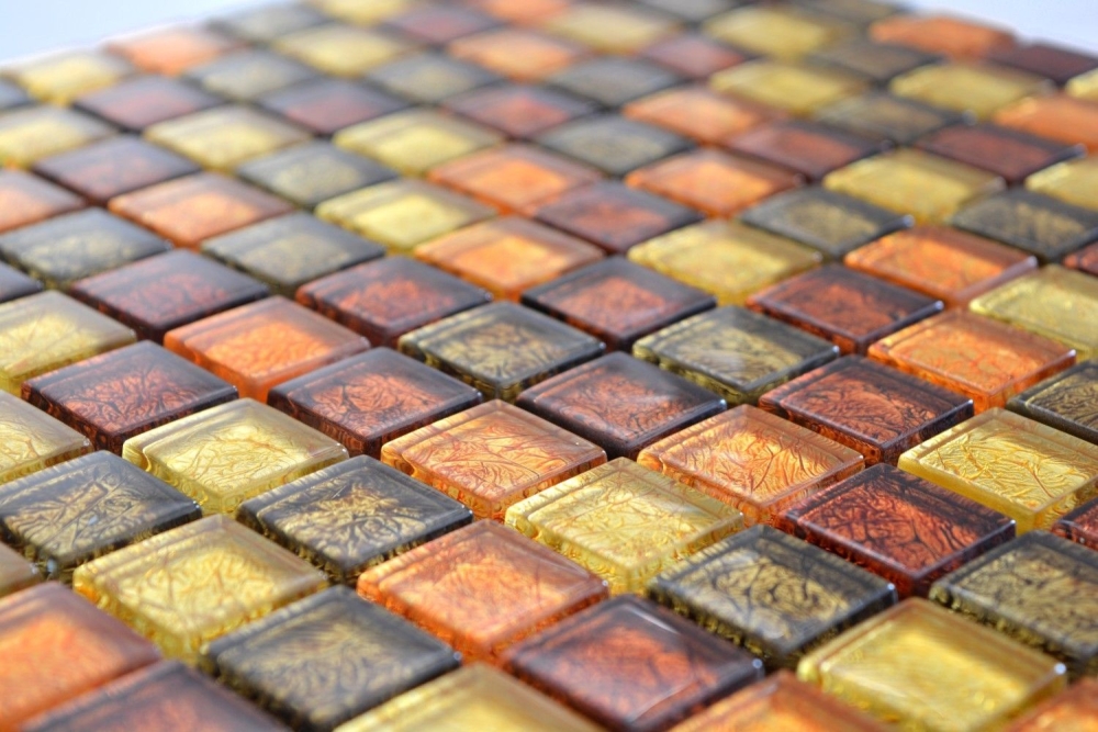 Mosaik Fliese Glasmosaik Gold Orange Rot Struktur Wandverkleidung Küche Bad - 120-07414
