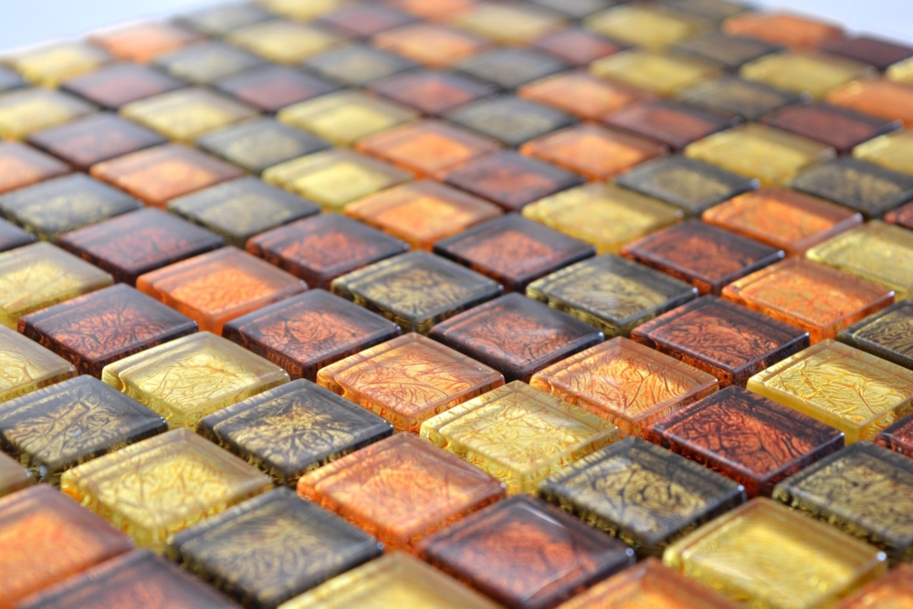 Mosaik Fliese Glasmosaik Gold Rot Orange Struktur Wandverkleidung Küche Bad - 120-07814