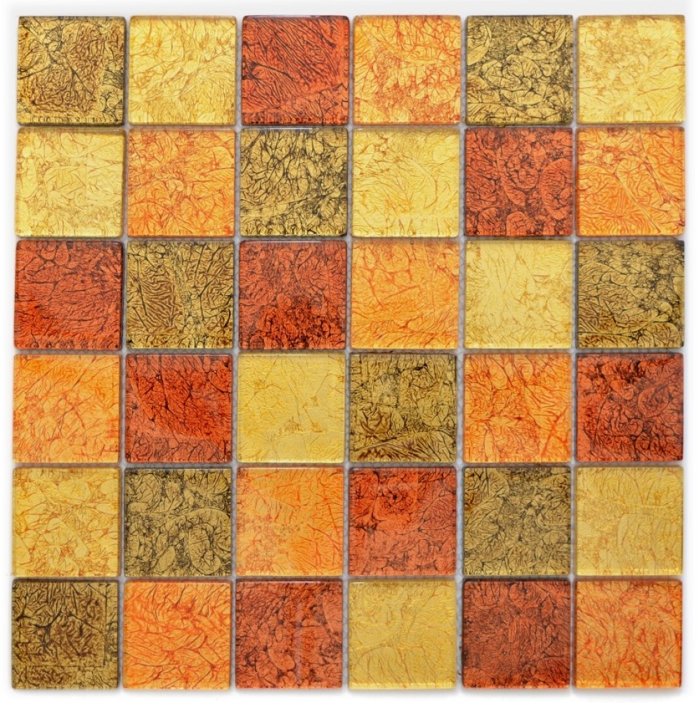 Mosaik Fliese Glasmosaik Gold Rot Orange Struktur Fliesenspiegel Wandfliese Küchenfliese - 120-07824