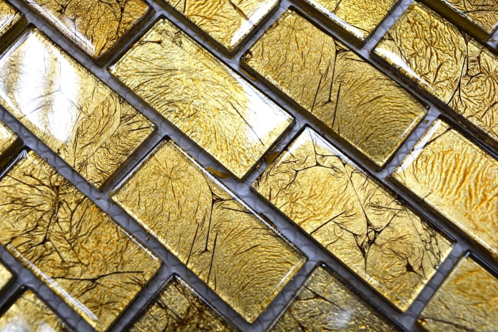 Mosaik Fliese Glasmosaik Gold Struktur Brick Wandverkleidung Küche Bad - 120-0744