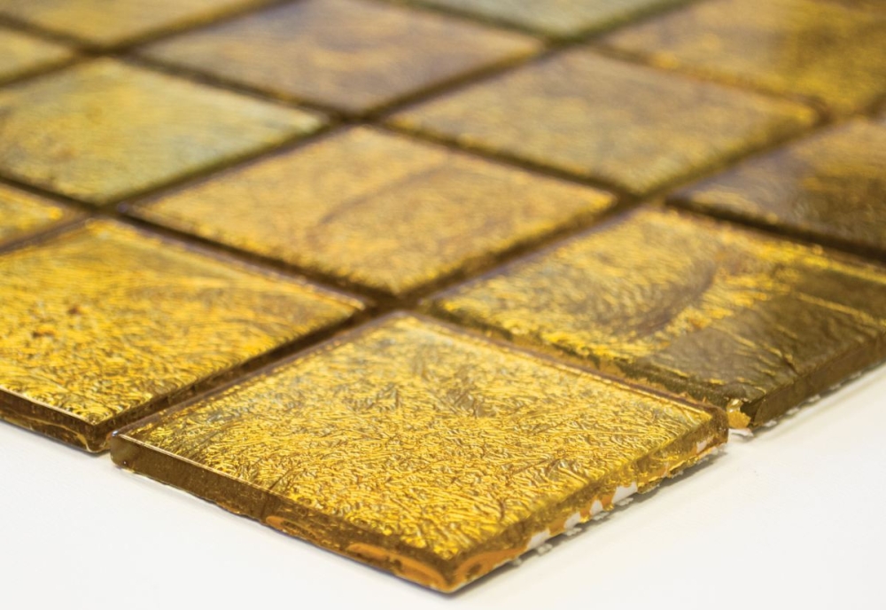 Mosaik Fliese Glasmosaik Gold Struktur Wandverkleidung Küche Bad - 120-0746