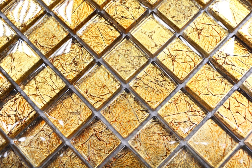 Mosaik Fliese Glasmosaik Gold Struktur Wandfliese Küchenfliese Fliesenspiegel - 120-0782