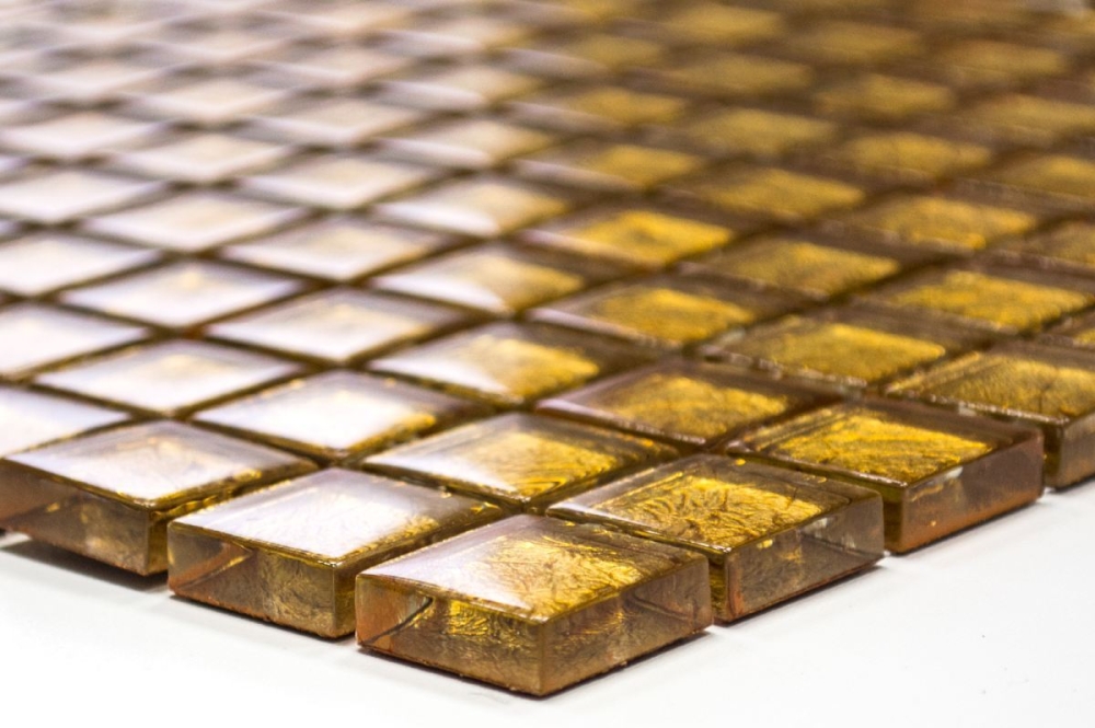 Mosaik Fliese Glasmosaik Gold Struktur Wandfliese Küchenfliese Fliesenspiegel - 120-0782
