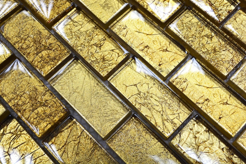 Mosaik Mauerverbandoptik Transluzent Crystal gold glaenzend - 10 Mosaikblaetter