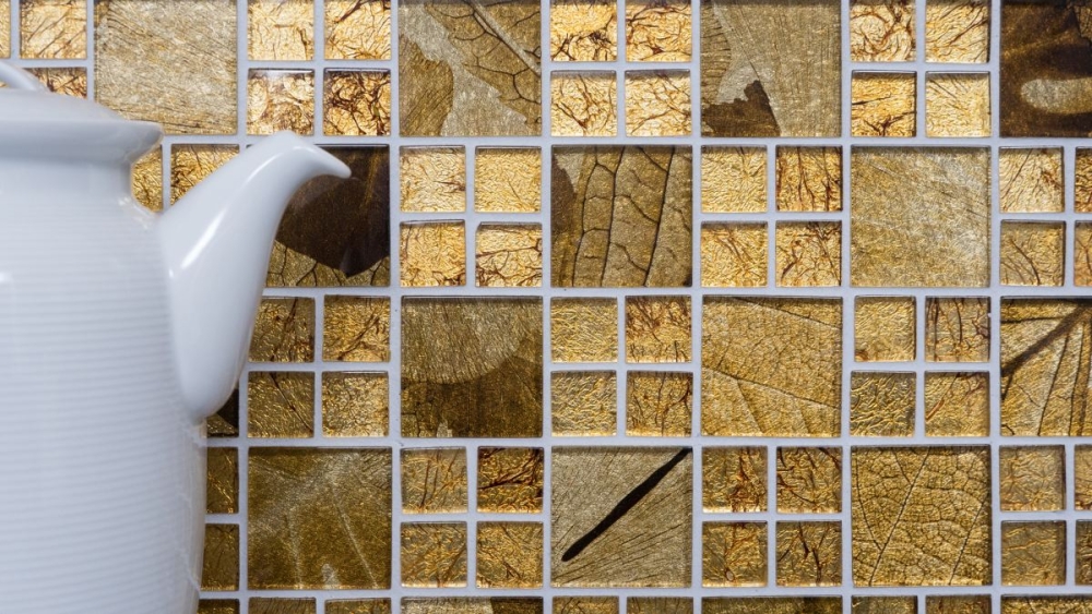 Mosaik Fliese Glasmosaik Gold Kombination Wandfliese Küchenfliese Fliesenspiegel - 88-8DSG