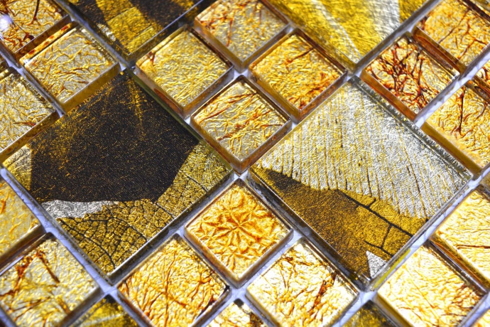 Mosaik Fliese Glasmosaik Gold Kombination Wandfliese Küchenfliese Fliesenspiegel - 88-8DSG