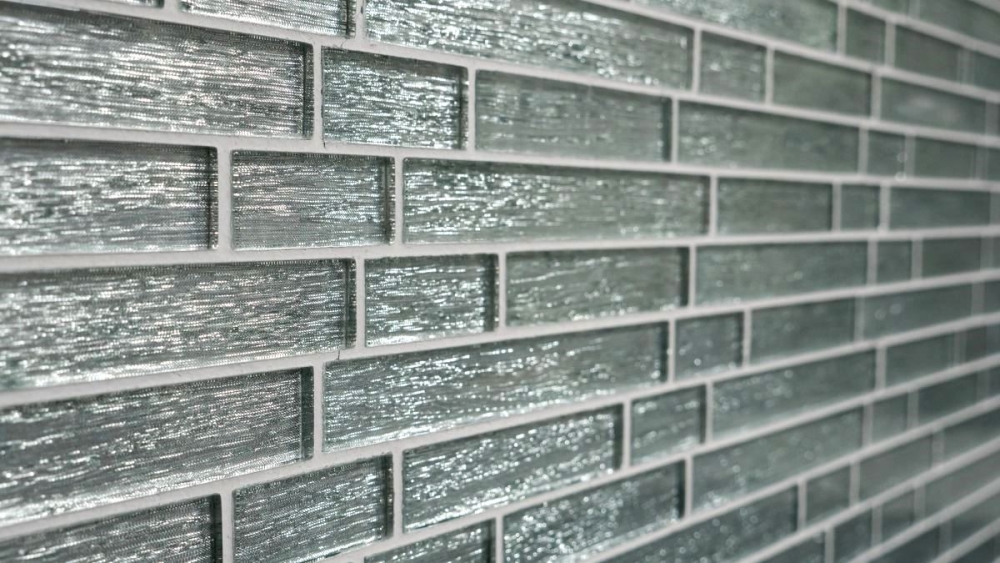 Mosaik Fliese Glasmosaik Silber Struktur Stäbchen Wandfliese Küchenfliese - 86-8CSV