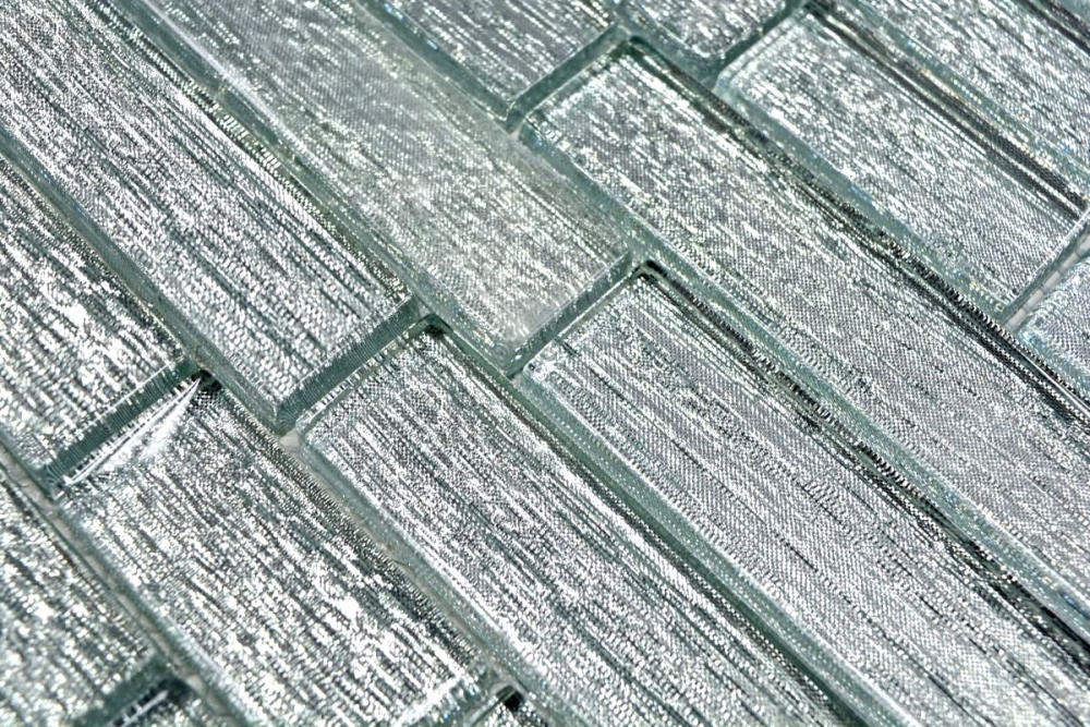 Mosaik Fliese Glasmosaik Silber Struktur Stäbchen Wandfliese Küchenfliese - 86-8CSV