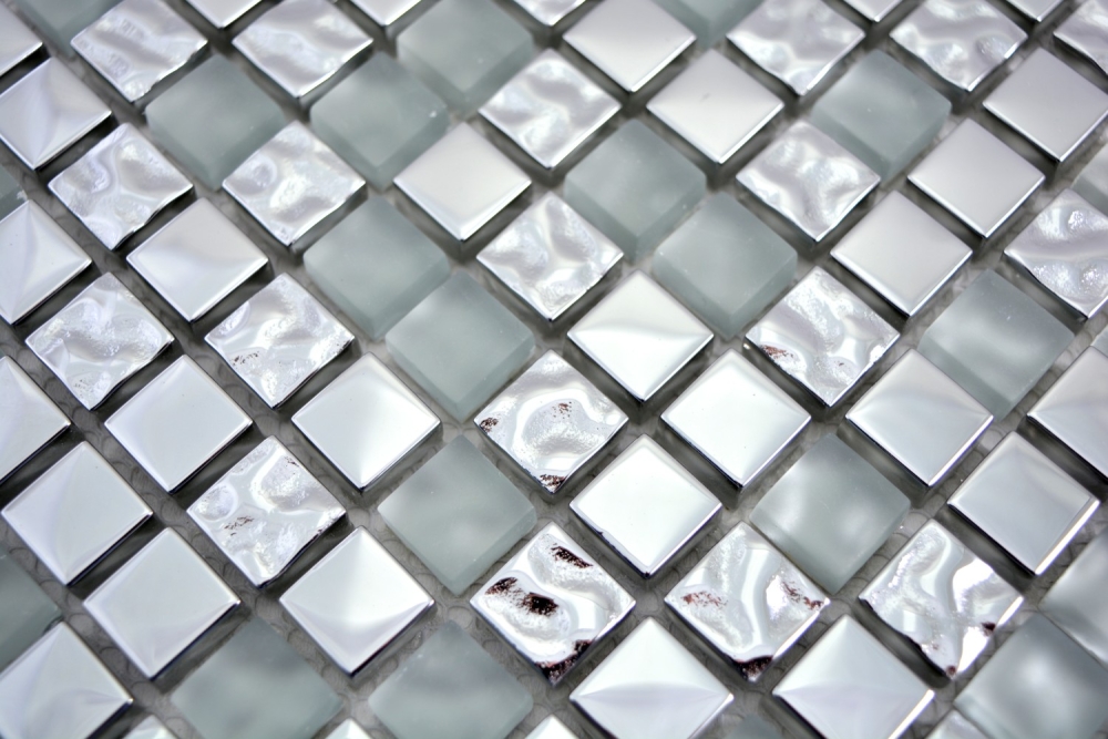 Mosaik Fliese Glasmosaik Silber Gefrostet Milchglas Klar Fliesenspiegel Wand Küche - 92-0217