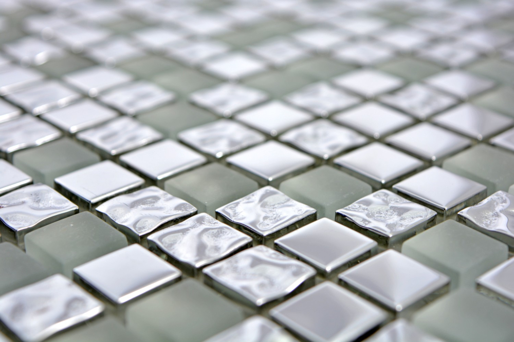 Mosaik Fliese Glasmosaik Silber Gefrostet Milchglas Klar Fliesenspiegel Wand Küche - 92-0217