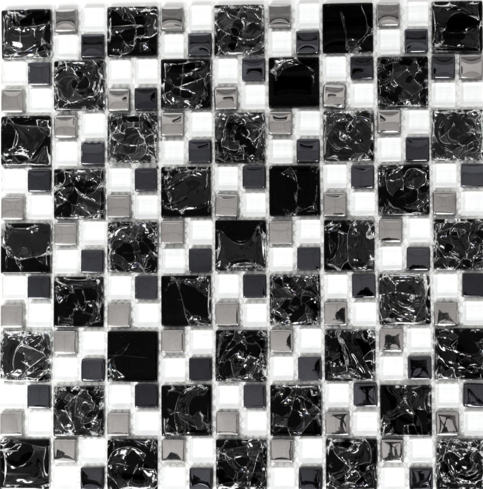 Glasmosaik Mosaikfliese Edelstahl schwarz silber Kombination Wand Bad - 88-k1499