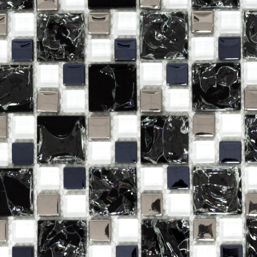 Mosaik Kombination Glasmosaik mix EP schwarz klar silber Transluzent Kombinationsoptik glänzend